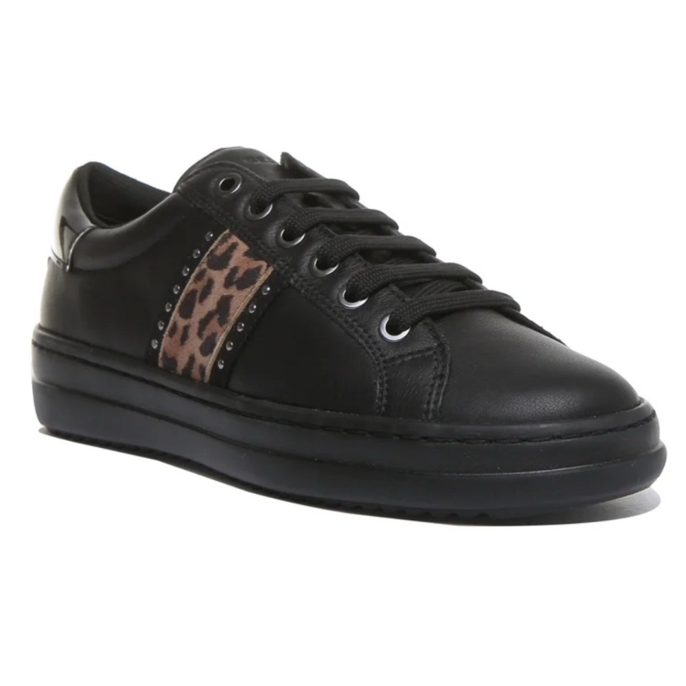 Geox Women’s Black Sneakers with Leopard Detail New without Box Size 6